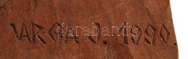 Varga jelzéssel: Medveölő, faragott fa fali dísz, 43x21cm