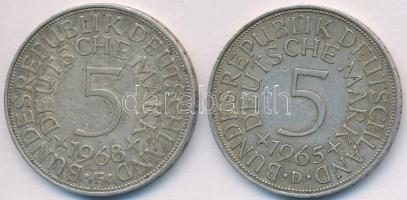NSZK 1965D 5M Ag + 1968F 5M Ag T:2- FRG 1965D 5 Mark Ag + 1968F 5 Mark Ag C:VF