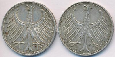 NSZK 1965D 5M Ag + 1968F 5M Ag T:2-
FRG 1965D 5 Mark Ag + 1968F 5 Mark Ag C:VF