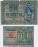 1902. 1000K + 1912. 100K, mindkettő román körbélyegzővel T:III,III-