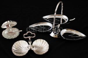 3 db fém asztali kínáló, egyikben üvegbetéttel