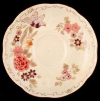 Zsolnay mokkás csésze és alj, kézzel festett, jelzett (Novotel), hibátlan