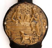 Kályha fújtató réz rátéttel, h: 44 cm