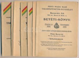 1943-1944. 7db betéti könyv a "Pesti Hazai Első Takarékpénztár-Egyesület" és "Budapest Székesfővárosi Községi Takarékpénztár Részvénytársaság"-tól