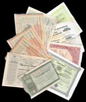 10db részvény, kötvény és nyereménykötvény, közte Budapest 1882. "Magyar szent korona országain...