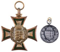1923. "II. Osztályú Tiszti Szolgálati Jel" aranyozott Br kitüntetés mellszalag nélkül + 1929. Magyar Háborús Emlékérem kardokkal, sisakkal "Pro Deo et Patria" ezüstözött fém kitüntetés miniatűr változata mellszalag nélkül T:2,2- Hungary 1923. "Military Long Service Cross for Officers 2nd Class" gold plated Br decoration without ribbon + 1929. "Commemorative Medal for World War I for combatants" silver plated metal decoration, miniature version without ribbon C:XF,VF NMK 349.