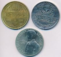 1984. 100Ft alpakka "Kőrösi Csoma Sándor" eredeti tokban, tanúsítvánnyal + 1975. "HUNGEXPO / Budapesti Tavaszi Nemzetközi Vásár" ffém zseton (31mm) + "HUNGEXPO / Bulgár Nemzetközi Kiállítás" Cu zseton (31mm) T:BU,2