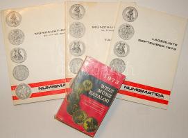 Schön: Weltmünzkatalog (1973) + 3db bécsi árverési katalógus 1973-74-ből