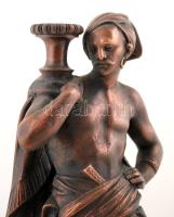 Antik figurális gyertyatartó párban (2 db), festett spiáter, m: 41 cm (2×)