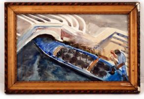 B.A. jelzéssel: Gondolás, akvarell, papír, üvegezett keretben, 29x47cm