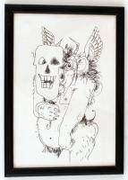 Jelzés nélkül: Álarcosbál. Tusrajz,papír, üvegezett keretben,  24x16cm