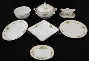 Hollóházi Erika mintás étkészlet és kávéskészlet, matricás, jelzett, hibátlan, étkészlet: 25 db, mok...