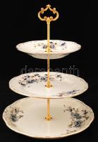 Zsolnay búzavirág mintás emeletes kínáló, kézzel festett, jelzett, hibátlan, m:38 cm