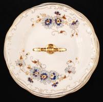 Zsolnay búzavirág mintás emeletes kínáló, kézzel festett, jelzett, hibátlan, m:38 cm