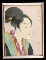 Jelzés nélkül: Japán nő. Nyomat, vászon üvegezett keretben,  24x16cm