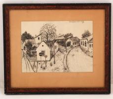 Jelzés nélkül:Budafok 1967. Tusrajz, papír, paszpartuban, üvegezett keretben, 25x35cm