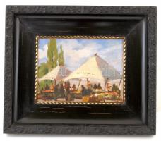 Pataki jelzéssel: Vásári jelenet. Olaj, karton, antik keretben, 27×34 cm