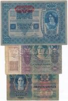 1902. 1000K + 1913. 20K + 1914. 50K mindhárom bélyegekkel és horvát felülbélyegzéssel T:III,III-