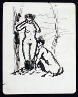 Jelzés nélkül: Fürdőző nők. Tusrajz, papír, 29x24cm