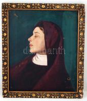 Sárkány Gyula (1887-1962): Apáca. Olaj, vászon, sérült, jelzett, antik keretben, 55×45 cm