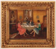 Szentgáli jelzéssel: Ötórai tea. Olaj,vászon, antik keretben, 40×50 cm