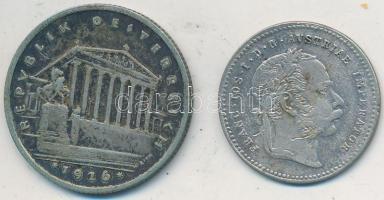 Ausztria 1870. 20kr Ag "Ferenc József" + 1926. 1Sch Ag T:2-
Austria 1870. 20 Kreuzer Ag &q...