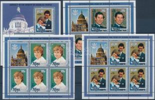 Prince Charles and Diana's wedding overprinted minisheet set + block, Diana és Károly herceg esküvője kisívsor felülnyomással + blokk