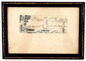 Szunyoghy András (1946-): Balatoni táj. Rézkarc, jelzett a dúcon, üvegezett keretben, 7x19cm