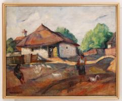 Toroczkai Oszvald (1884-1951): Falusi utca részlet. Olaj, vászon, jelzett, keretben, 50×60 cm
