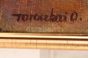 Toroczkai Oszvald (1884-1951): Falusi utca részlet. Olaj, vászon, jelzett, keretben, 50×60 cm