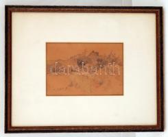 Edvi Illés jelzéssel: Vázlat rajz. Ceruza, papír, üvegezett keretben, 12×18 cm