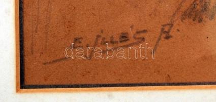 Edvi Illés jelzéssel: Vázlat rajz. Ceruza, papír, üvegezett keretben, 12×18 cm