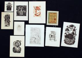 1953-1982 vegyes Exlibris tétel, 9db, + 1db alkalmi grafika, fa-réz metszet, rézkarc,jelzés nélkül,  német, japán, cseh, angol