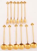 Aranyozott fém kiskanál és villa, 6+6db