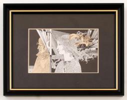 Szász Endre(1926- 2003): Nők. Nyomat, papír, jelzett a nyomaton, üvegezett keretben, 9x8 cm