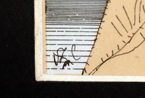 Szász Endre(1926- 2003): Nők. Nyomat, papír, jelzett a nyomaton, üvegezett keretben, 9x8 cm