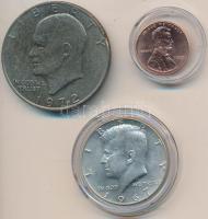 Amerikai Egyesült Államok 1967. 1/2$ Ag "Kennedy" + 1972. 1$ Cu-Ni "Eisenhower" ...