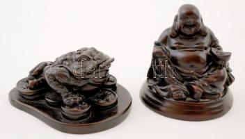 Buddha és háromlábú béka szobrok, műgyanta, cca:6cm