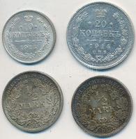 Vegyes: Német Birodalom 1914A 1/2M Ag + 1915A 1/2M Ag + Orosz Birodalom 1914. 20k Ag + 1915. 10k Ag T:2,2- patina Mixed: German Empire 1914A 1/2 Mark Ag + 1915A 1/2 Mark Ag + Russian Empire 1914. 20 Kopeks Ag + 1915. 10 Kopeks Ag C:XF,VF patina