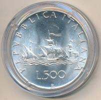 Olaszország 1966R 500L Ag "Kolumbusz hajói" T:2 Italy 1966R 500 Lire Ag "Columbus' ships" C:XF