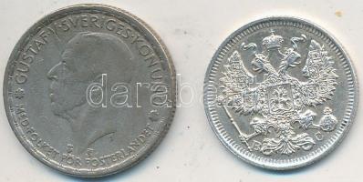 Orosz Birodalom 1914. 20k Ag + Svédország 1946. 1K Ag "V.Gusztáv" T:2,3
Russian Empire 191...