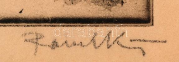 Raszler Károly (1925-2005): Római emlék II. Rézkarc (próba), papír, jelzett, üvegezett keretben, 16×...