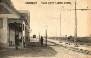 Szentendre - 3 db megíratlan városképes lap: vasút- és villamos állomás, Dumtsa Jenő utca