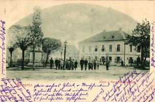 Somorja, Főtér, Háromség szobor, B. Károly üzlete / Main square, statue, shop