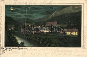 Neuberg an der Mürz, Badehaus, night, litho (fa)