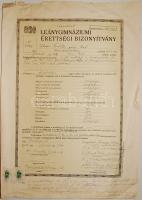 1939 Leánygimbnáziumi érettségi bizonyítvány másolata okmánybélyeggel