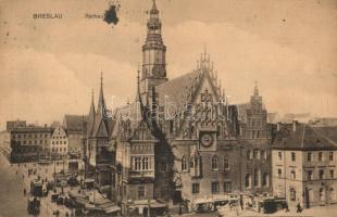 Wroclaw, Breslau; Rathaus / town hall, market place, tram