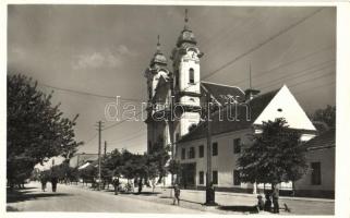 Galánta, utca, templom, Bossák János kiadása / street, church