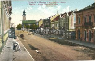 Zombor, Sombor; Kralja Aleksandra utca / street, vissza So. Stpl (b)