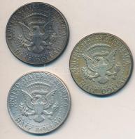 Amerikai Egyesült Államok 1967-1968. 1/2$ Ag "Kennedy" (3x) T:2,2- patina USA 1967-1968. 1/2 Dollar Ag "Kennedy" (3x) C:XF,VF patina